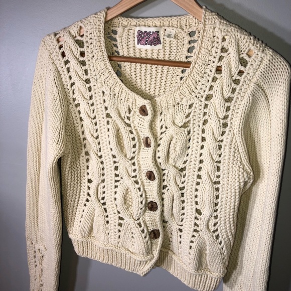 Anthropologie Wavy Cables Knit Sweater Cardigan L - Picture 2 of 8